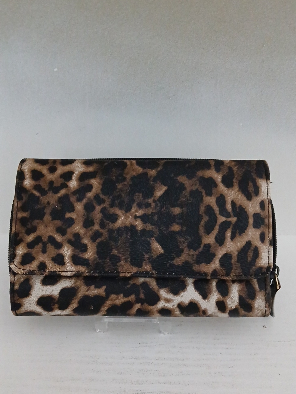 Leopard Print Women’s Clutch Wallet - Brown/Black